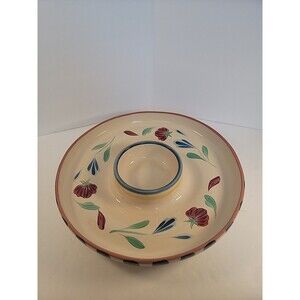 Lenox Poppies On Blue Terra Cotta Round Chip and Dip Platter 13.5", Hand Painted